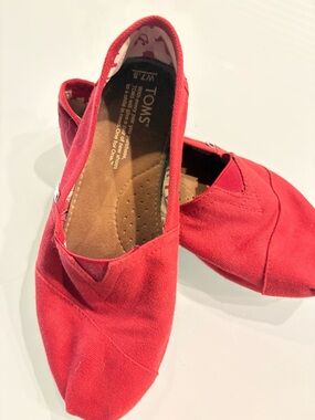 Toms Red Canvas Slip On Shoes, 7.5